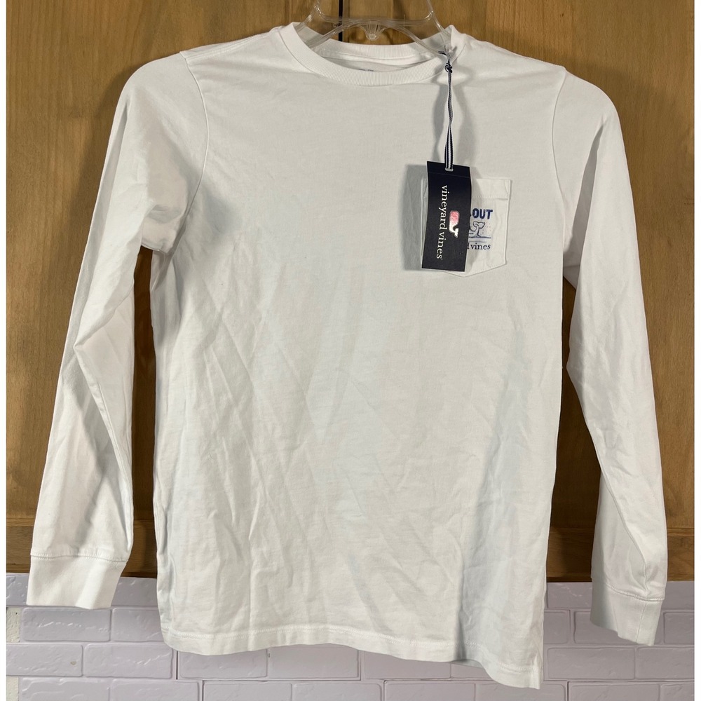 Vineyard Vines Long Sleeve Shirt Kids Size M White Chill Out Whale Pocket Tee